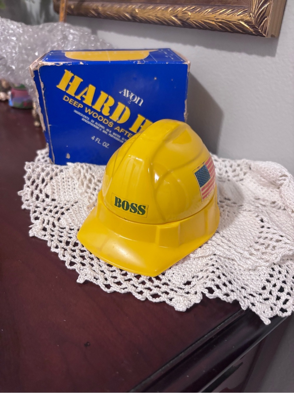Avon Yellow 'BOSS' Hard Hat Shaped After Shave Decanter